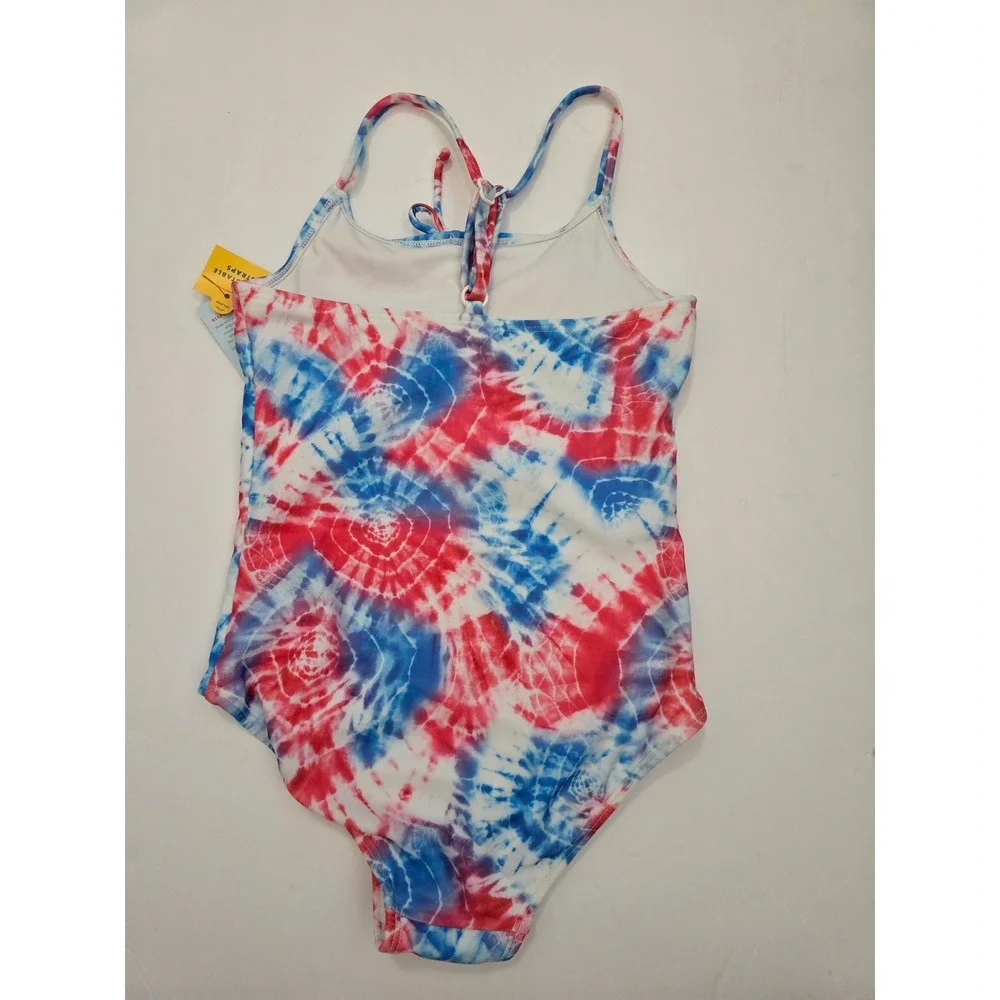 Cat & Jack Girls Tie Dye One Piece Swimsuit Red White Blue Size S 6/7 NWT